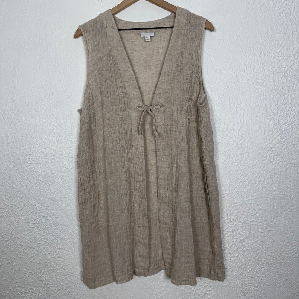 J.Jill 100% Linen Tie Front Longline Duster Vest Lagenlook Layering Size 2X